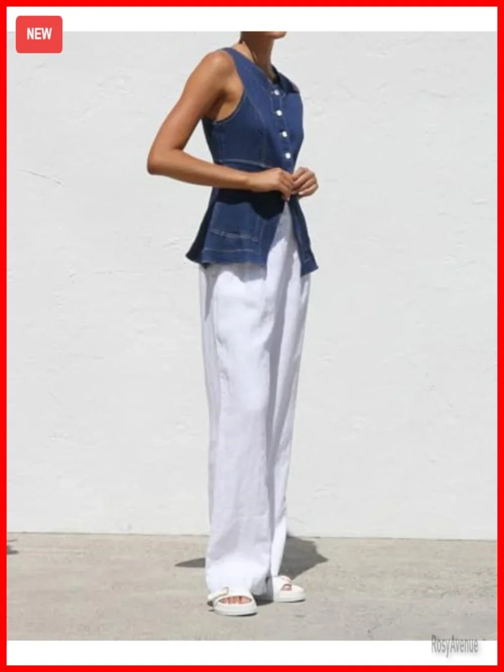 Sleeveless Denim Vest with Pockets Button Up Blazer Tank Top